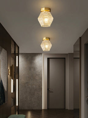 Lampe de Plafond Art Déco - Élégance et Luxe en Verre et Laiton