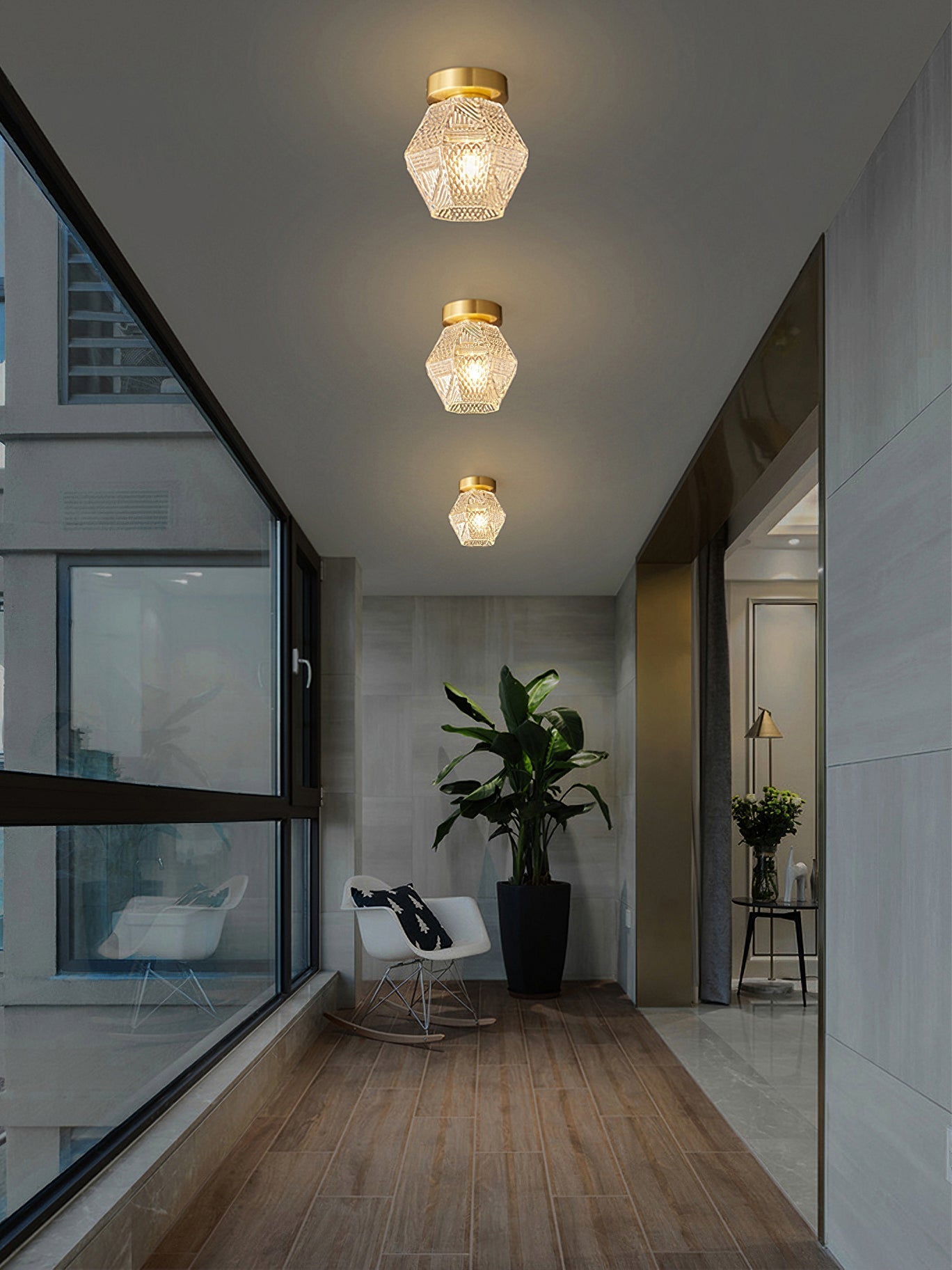 Lampe de Plafond Art Déco - Élégance et Luxe en Verre et Laiton