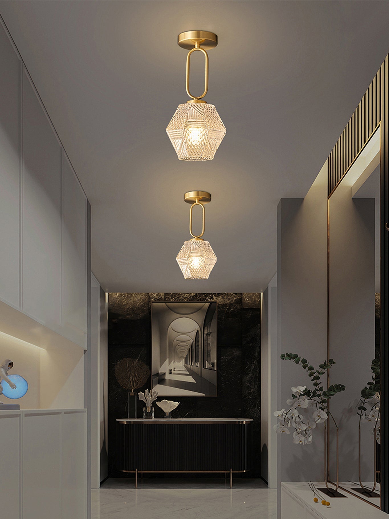 Lampe de Plafond Art Déco - Élégance et Luxe en Verre et Laiton