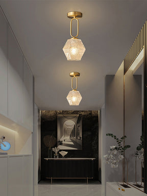 Lampe de Plafond Art Déco - Élégance et Luxe en Verre et Laiton