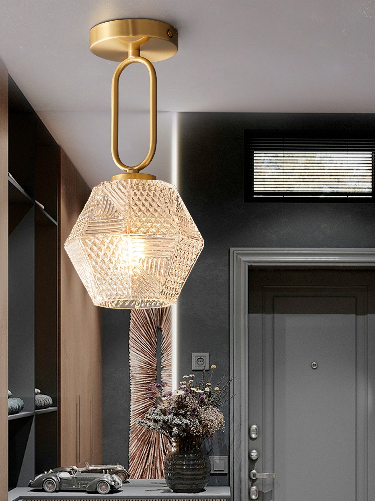 Lampe de Plafond Art Déco - Élégance et Luxe en Verre et Laiton