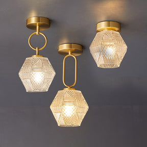 Lampe de Plafond Art Déco - Élégance et Luxe en Verre et Laiton