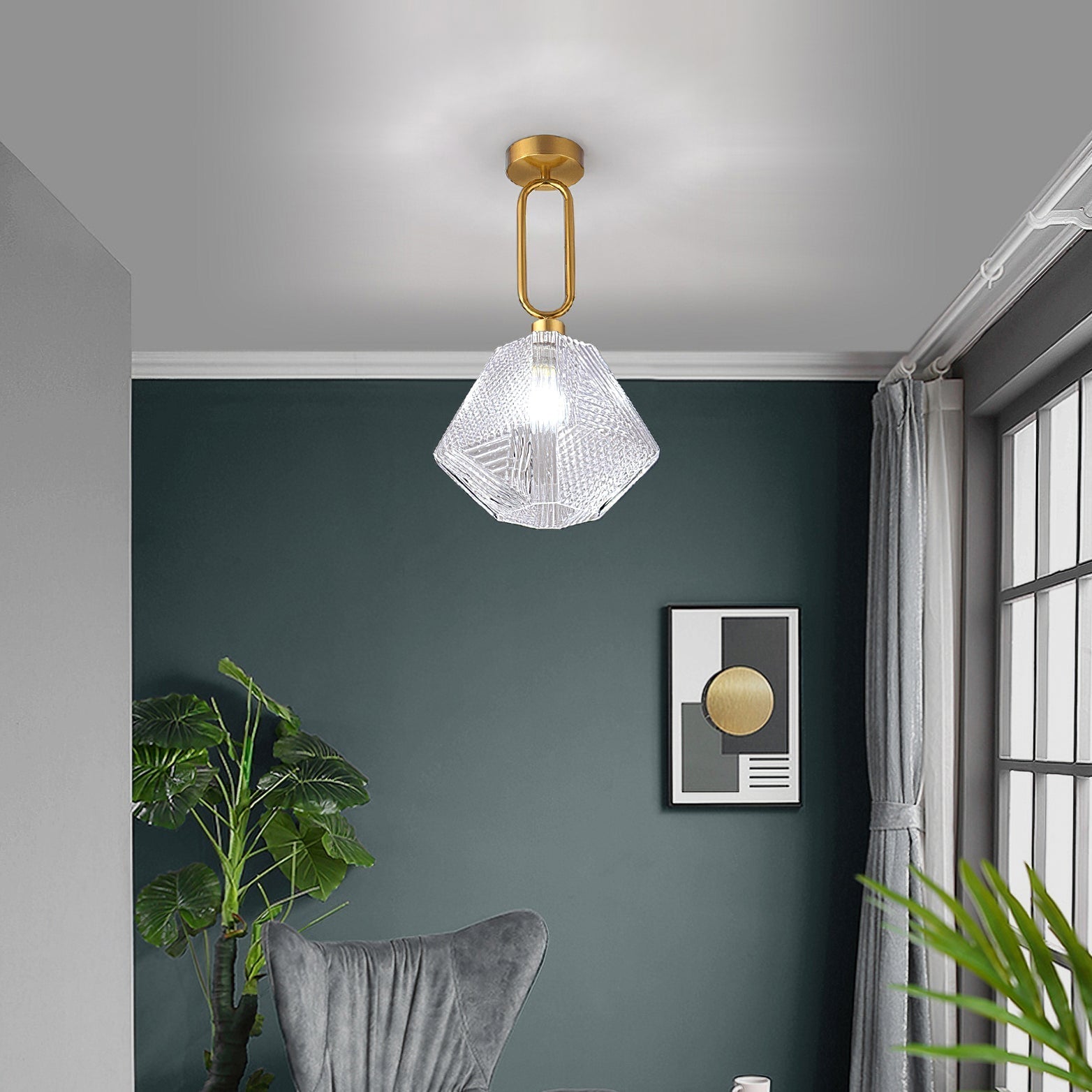 Lampe de Plafond Art Déco - Élégance et Luxe en Verre et Laiton