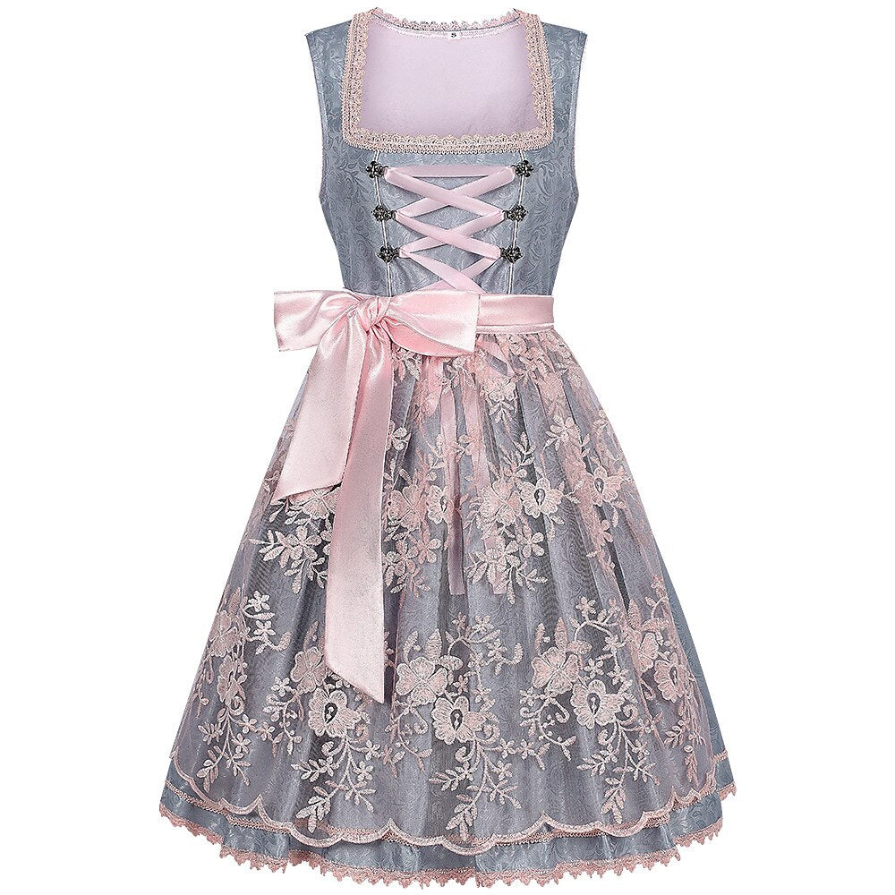 Robe Dirndl Grise avec Tablier - Élégance Traditionnelle pour Oktoberfest
