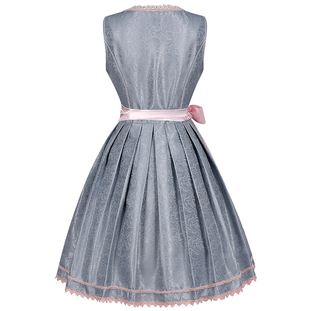 Robe Dirndl Grise avec Tablier - Élégance Traditionnelle pour Oktoberfest