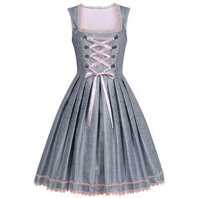 Robe Dirndl Grise avec Tablier - Élégance Traditionnelle pour Oktoberfest