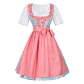 Robe Dirndl Fleurie Rose - Ensemble Traditionnel avec Tablier et Blouse