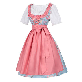 Robe Dirndl Fleurie Rose - Ensemble Traditionnel avec Tablier et Blouse