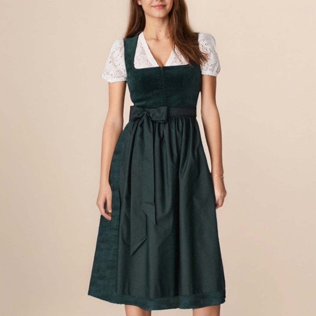 Dirndl Vert Foncé pour Femmes - Robe Traditionnelle Élégante pour Oktoberfest