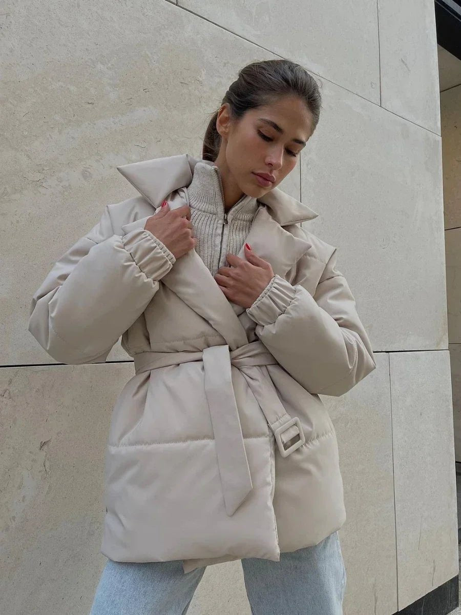 Veste Puffer Femme Chic - Ceinture et Rembourrage Confortable