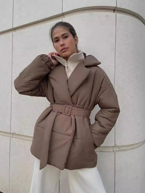 Veste Puffer Femme Chic - Ceinture et Rembourrage Confortable