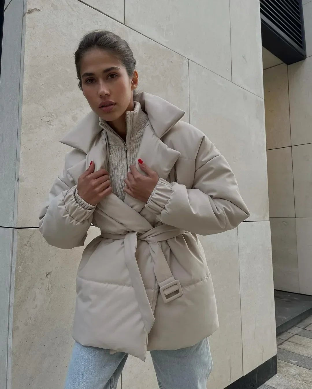 Veste Puffer Femme Chic - Ceinture et Rembourrage Confortable