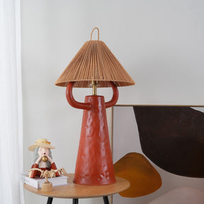 Lampe de Table en Céramique Artisanale - Élégance Rustique avec Abat-jour en Raffia