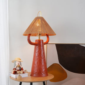Lampe de Table en Céramique Artisanale - Élégance Rustique avec Abat-jour en Raffia