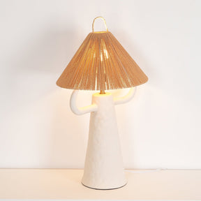 Lampe de Table en Céramique Artisanale - Élégance Rustique avec Abat-jour en Raffia