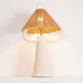 Lampe de Table en Céramique Artisanale - Élégance Rustique avec Abat-jour en Raffia