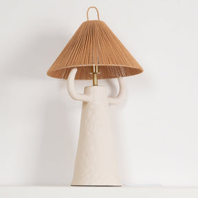 Lampe de Table en Céramique Artisanale - Élégance Rustique avec Abat-jour en Raffia