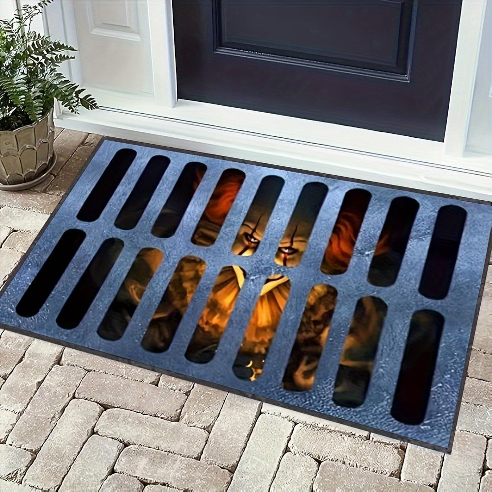 Tapis de Porte Halloween Effrayant - Polyester Antidérapant et Facile à Nettoyer