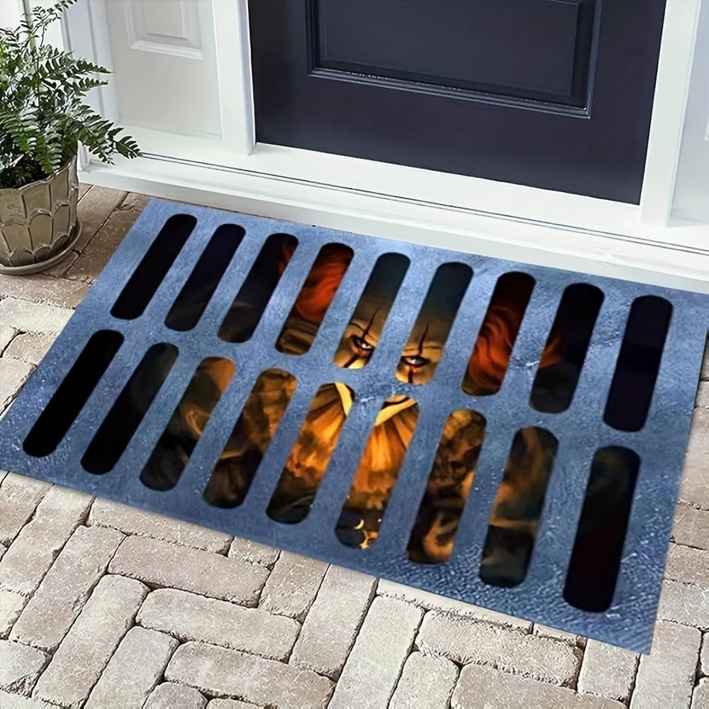 Tapis de Porte Halloween Effrayant - Polyester Antidérapant et Facile à Nettoyer