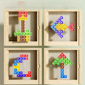Jeu de Puzzle Tetris Écologique - Blocs en Bois Durables pour Amusement en Famille