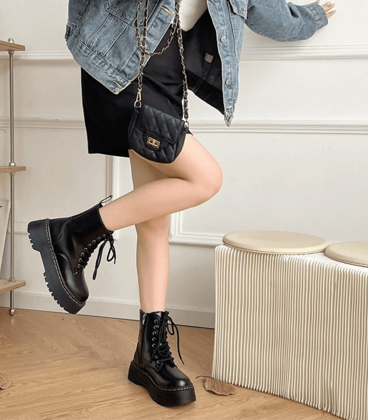 Bottes en Cuir à Semelle Épaisse - Style Urbain et Confort Ultime