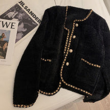 Cardigan en Velours de Vison pour Femmes - Manches Dramatiques et Style Élégant