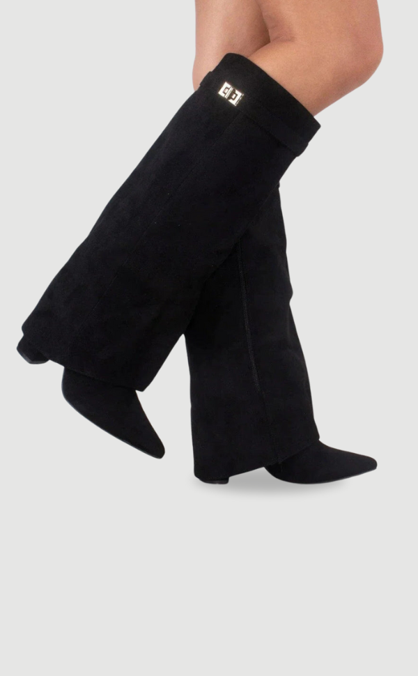 Bottes en Daim Noir pour Femmes - Élégance et Confort avec Accents Dorés