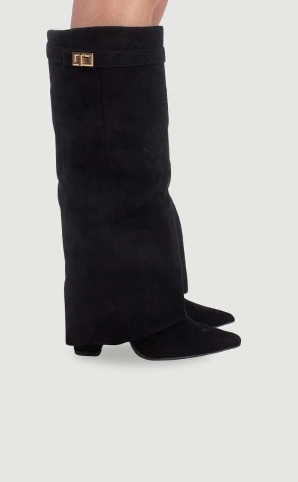 Bottes en Daim Noir pour Femmes - Élégance et Confort avec Accents Dorés