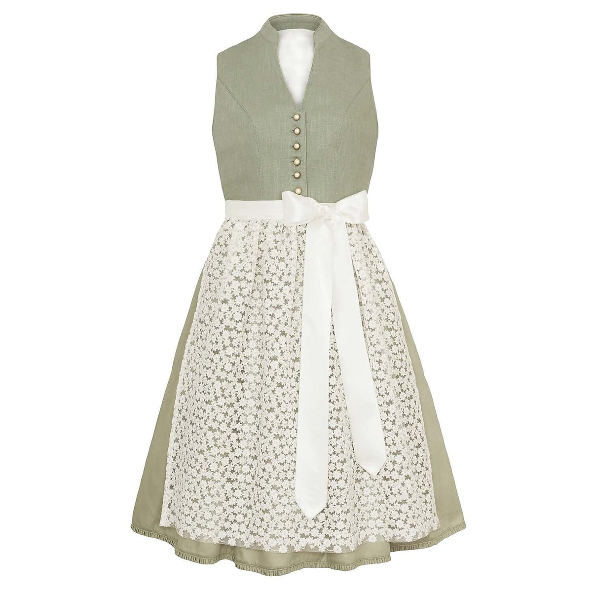 Dirndl Vert Élégant pour Oktoberfest - Tablier en Dentelle Florale Romantique