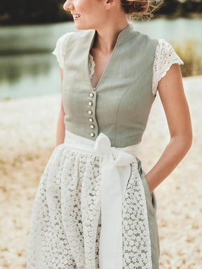 Dirndl Vert Élégant pour Oktoberfest - Tablier en Dentelle Florale Romantique