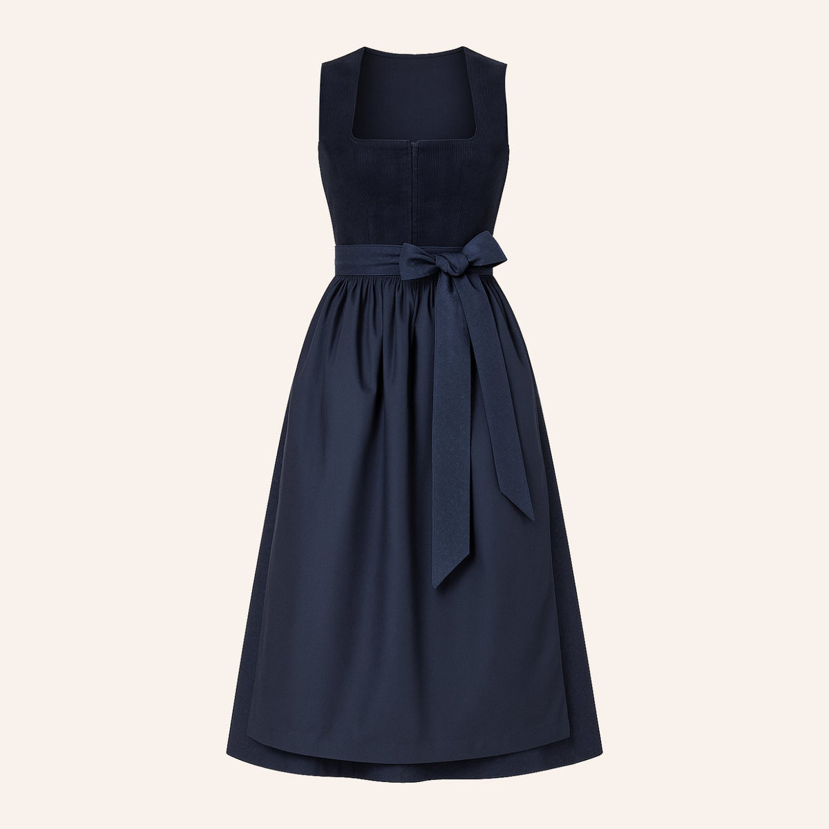 Robe dirndl bleu marine élégante - Tablier assorti et coupe féminine