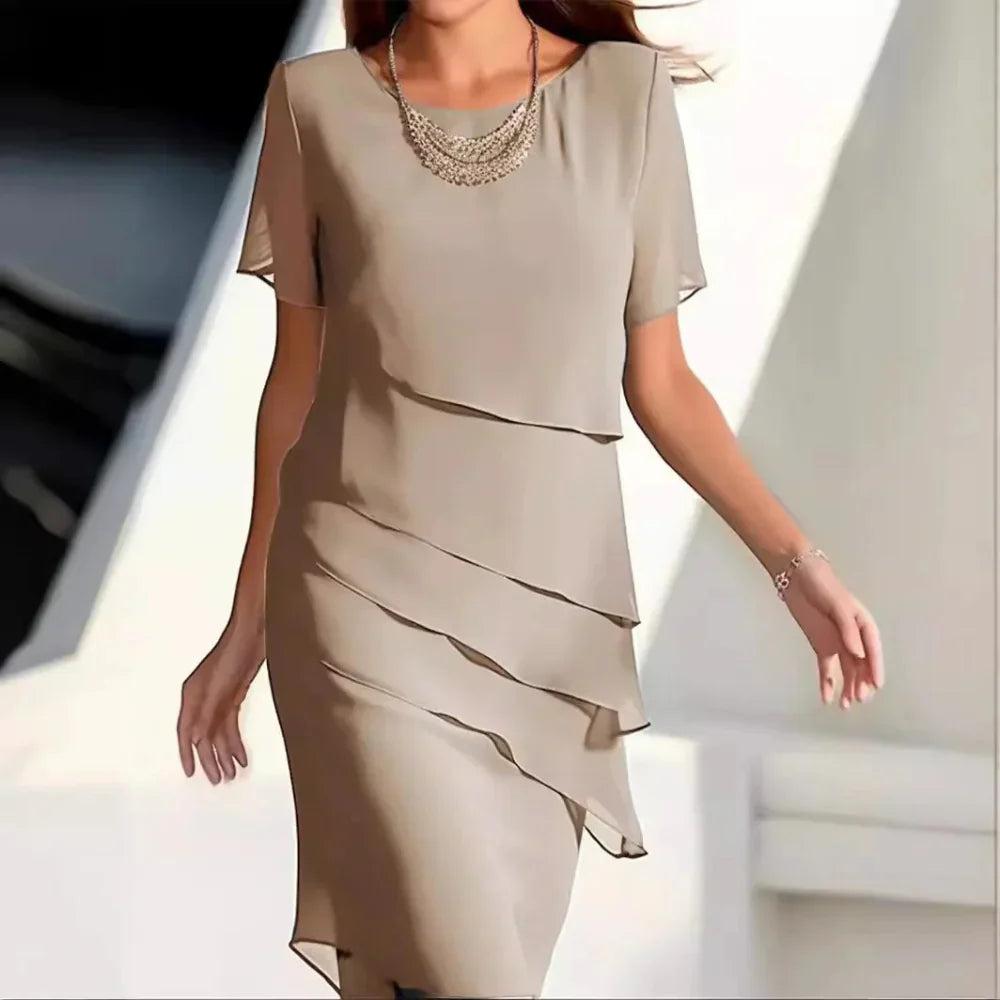 Robe Midi en Chiffon Aéré - Design Superposé et Chic pour Été