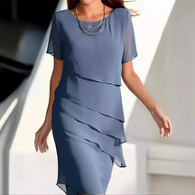 Robe Midi en Chiffon Aéré - Design Superposé et Chic pour Été