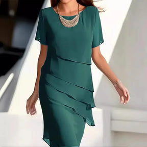 Robe Midi en Chiffon Aéré - Design Superposé et Chic pour Été