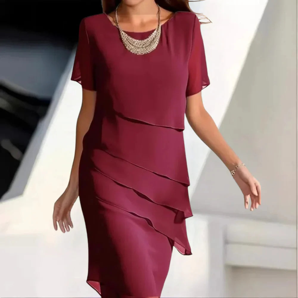 Robe Midi en Chiffon Aéré - Design Superposé et Chic pour Été