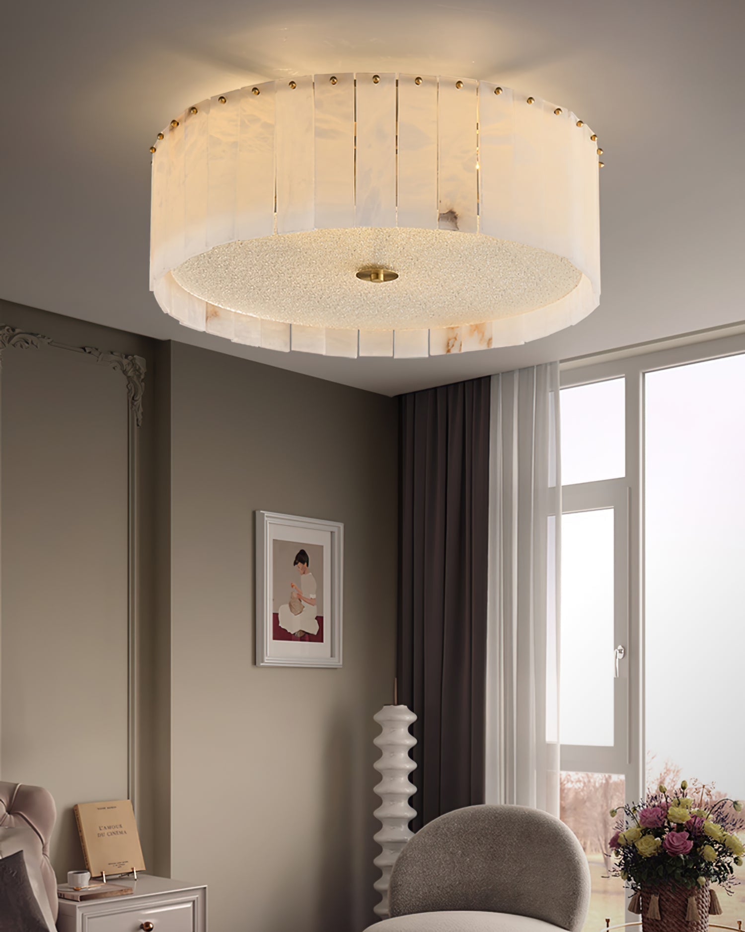Lampe de Plafond en Albâtre - Élégance et Ambiance Chaleureuse