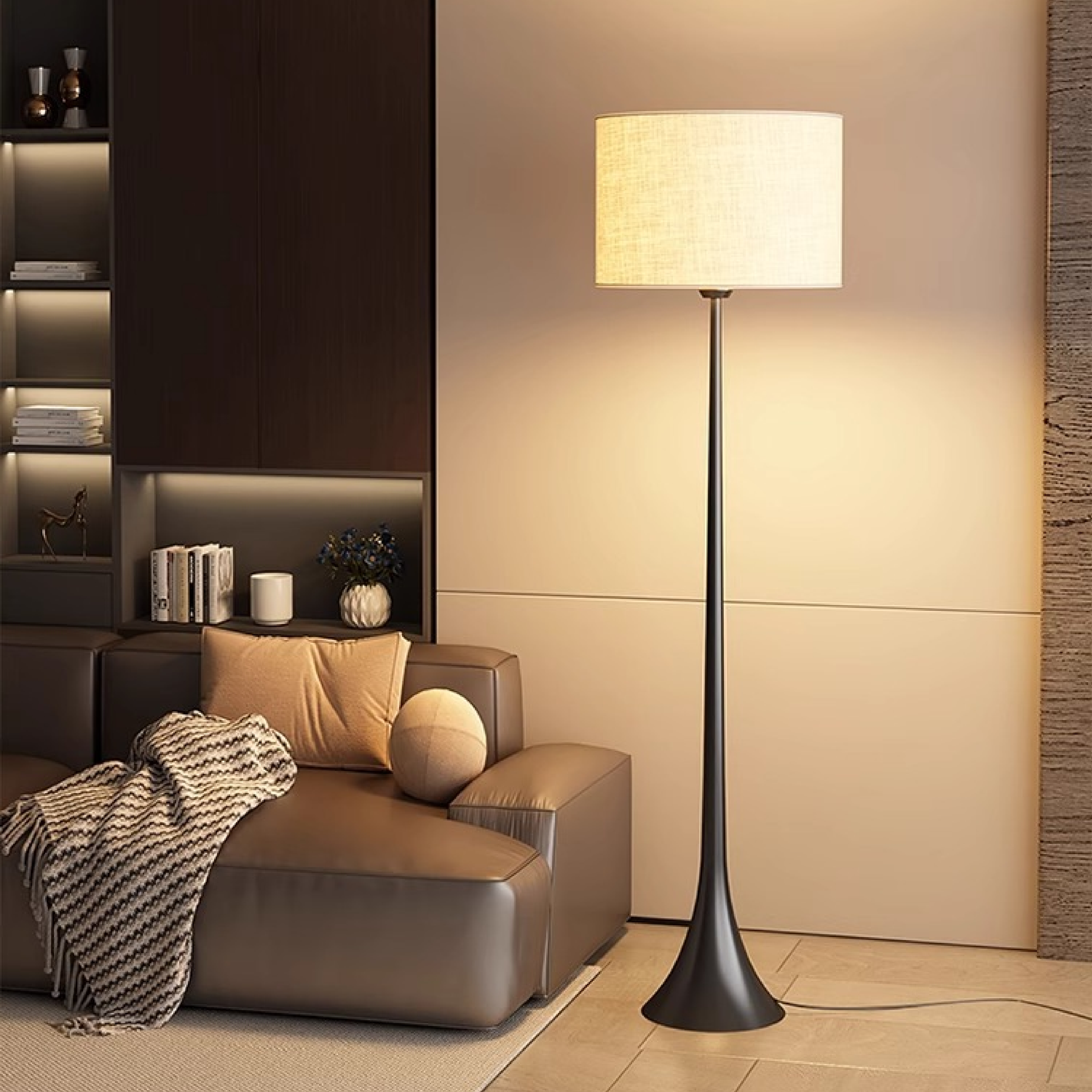 Lampe sur Pied en Soie - Élégance Contemporaine et Chaleur Accueillante