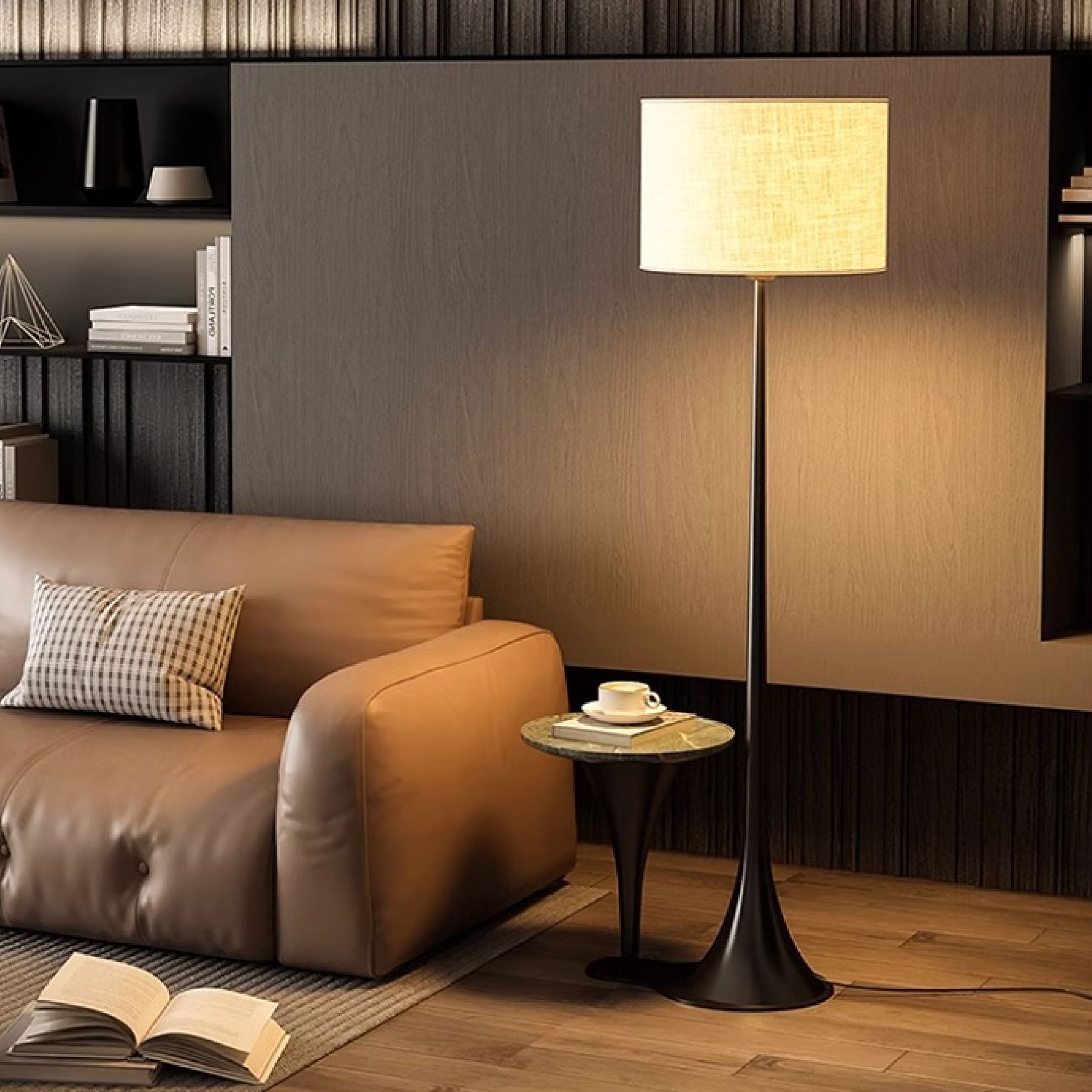 Lampe sur Pied en Soie - Élégance Contemporaine et Chaleur Accueillante