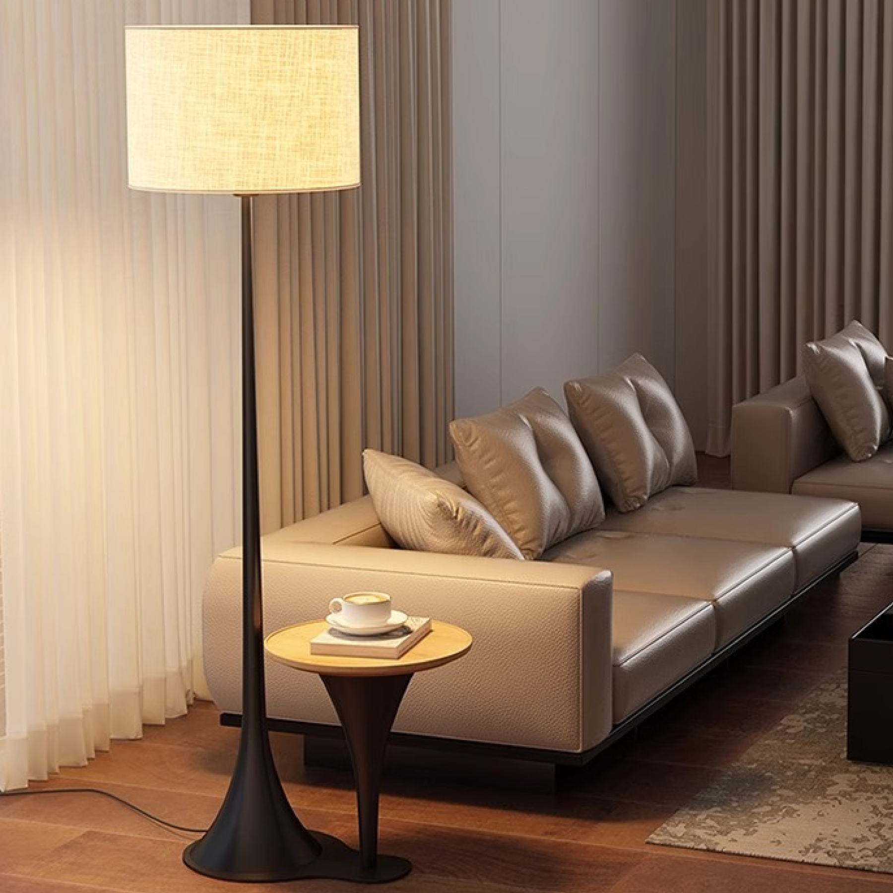 Lampe sur Pied en Soie - Élégance Contemporaine et Chaleur Accueillante