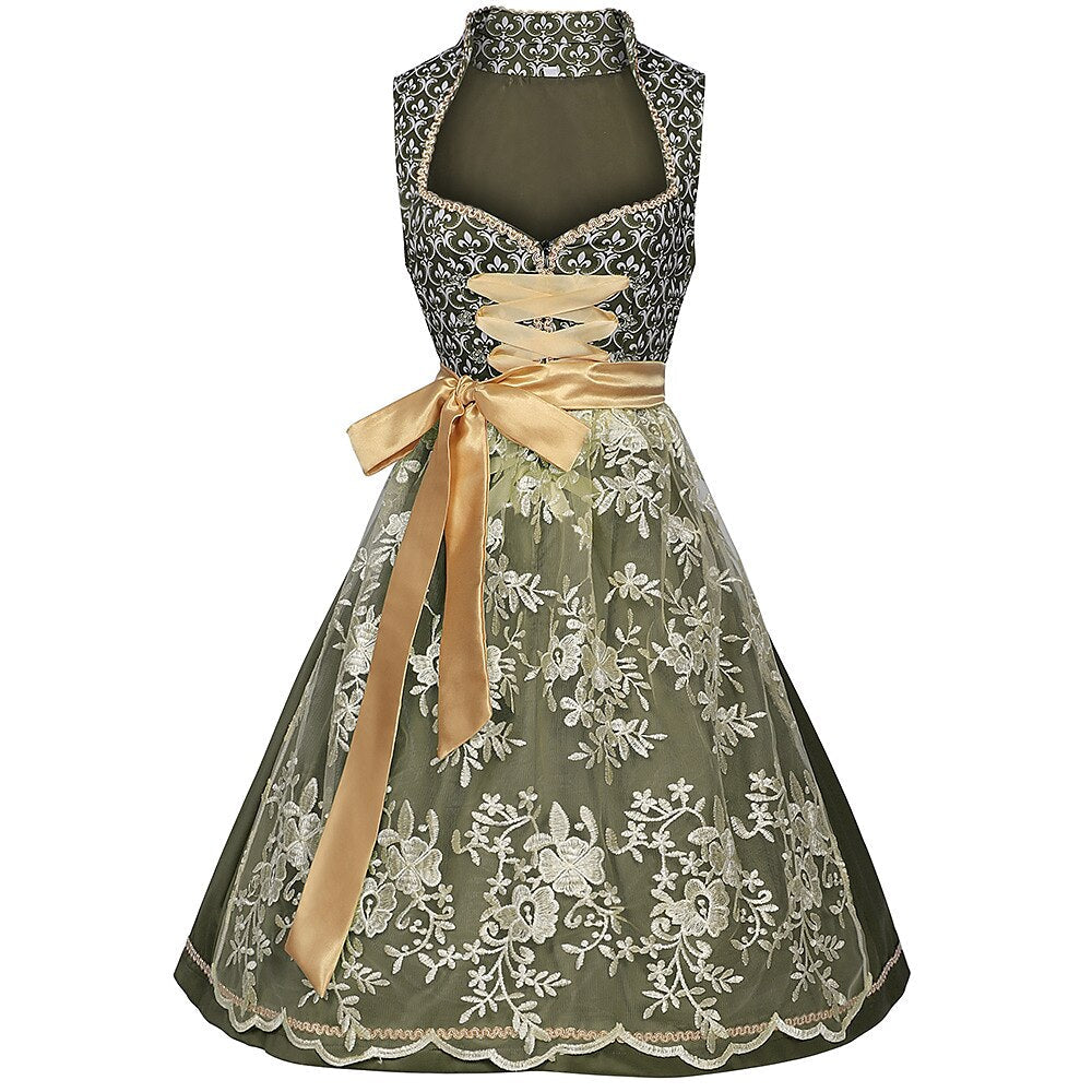 Robe dirndl verte brodée - Élégante avec Tablier Assorti
