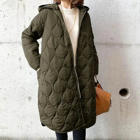 Manteau Long à Capuche Matelassé - Confort Léger et Style Moderne