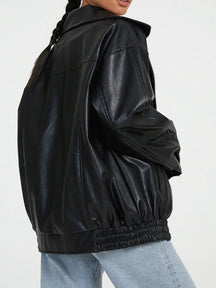 Veste Bomber en Cuir Oversize - Style Décontracté et Élégant pour Femmes