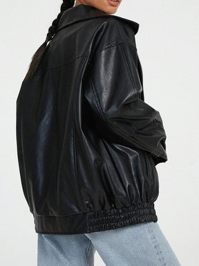 Veste Bomber en Cuir Oversize - Style Décontracté et Élégant pour Femmes