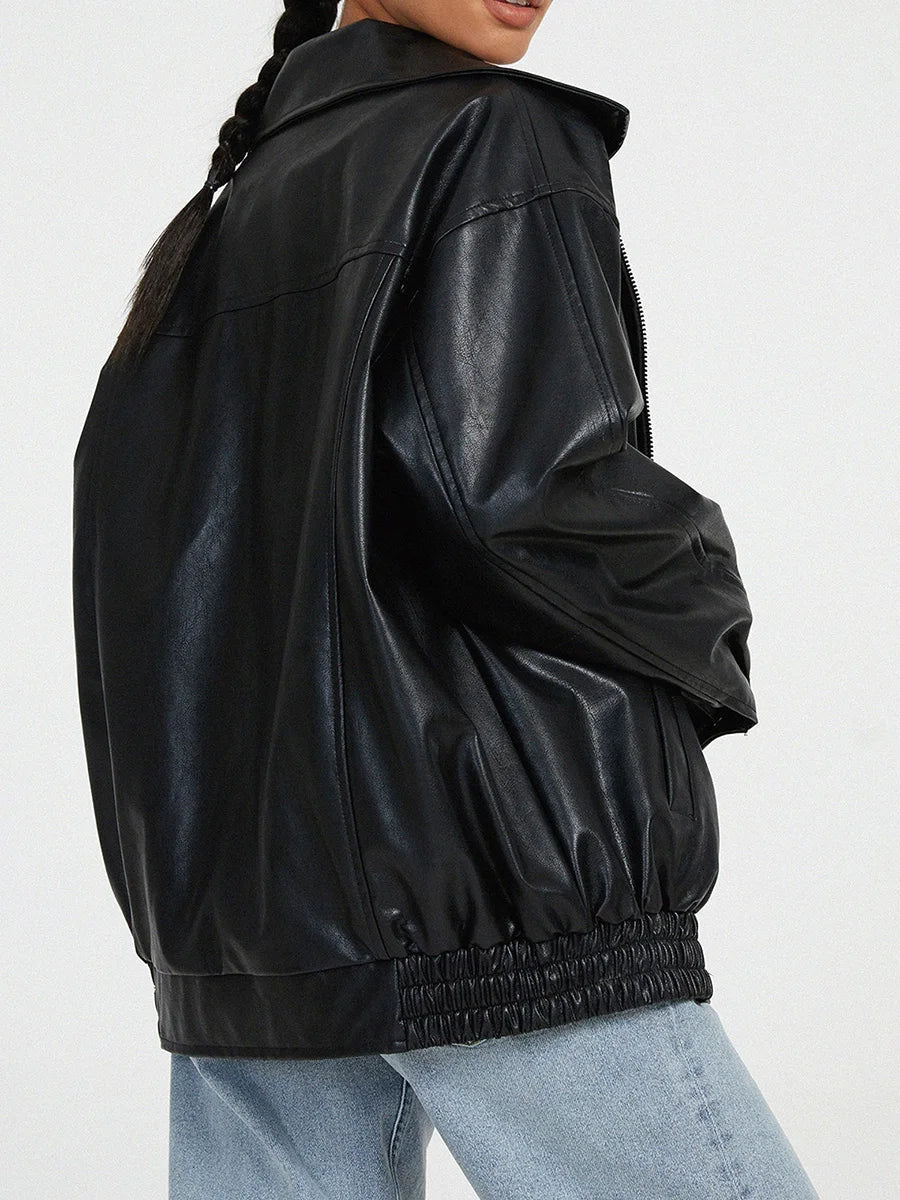 Veste Bomber en Cuir Oversize - Style Décontracté et Élégant pour Femmes