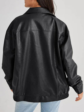 Veste Bomber en Cuir Oversize - Style Décontracté et Élégant pour Femmes