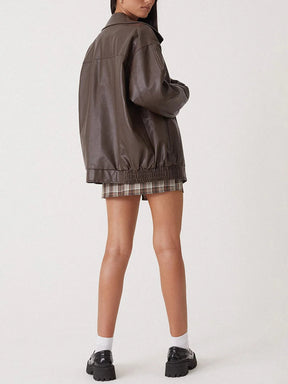 Veste Bomber en Cuir Oversize - Style Décontracté et Élégant pour Femmes