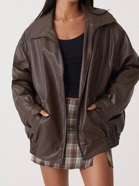 Veste Bomber en Cuir Oversize - Style Décontracté et Élégant pour Femmes