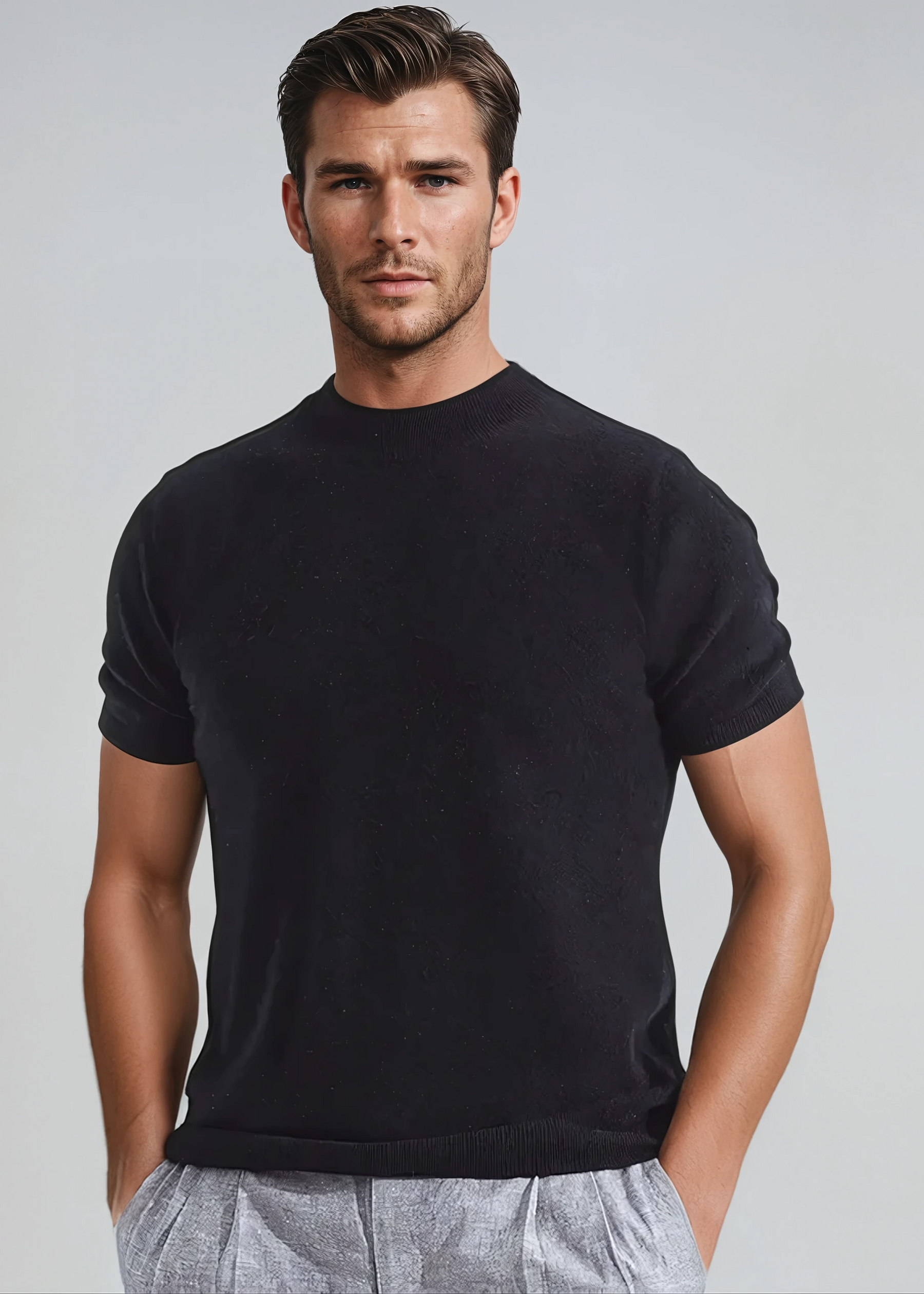 T-Shirt en Cashwool Noir pour Homme - Confort Luxe et Style Polyvalent