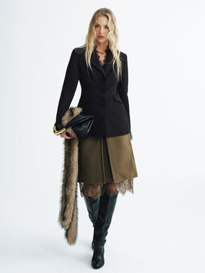 Blazer Ajusté Femme Chic - Détails en Dentelle Élégante