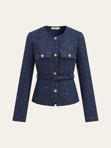 Veste en Tweed Métallique - Style Contemporain et Ceinturée